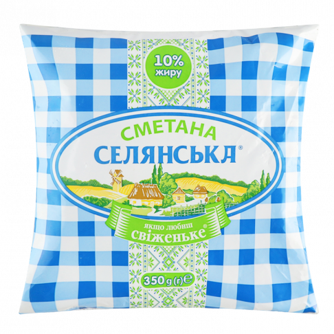Сметана СЕЛЯНСЬКА 10%, 350г, плівка поліетиленова